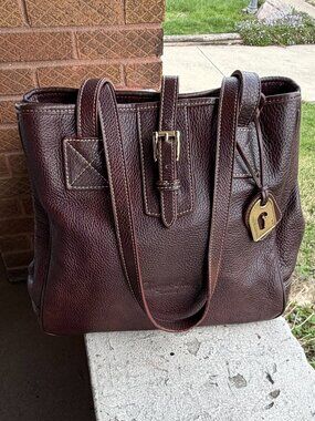 DOONEY & BOURKE Pebbled Leather Buckle Dk Brown Medium Office Tote Shoulder Bag